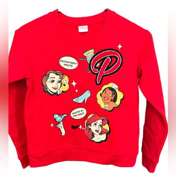 Girls' Disney 100 Retro Reimagined Patch Fleece Pullover Sweatshirt - Red - Picture 1 of 3